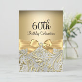 Gold Bow Floral Swirl 60th Birthday Party Kaart (Staand voorkant)