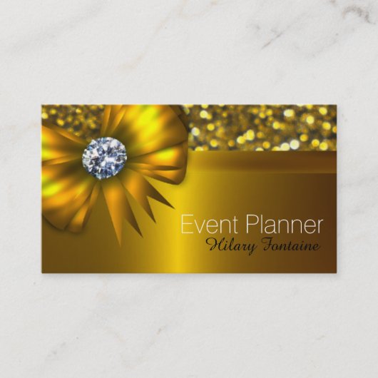 Gold Bow Gold Glitter Event Planner Visitekaartje (Voorkant)