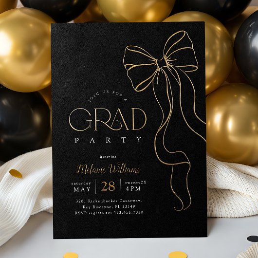 Gold Bow Graduation Invitation Folie Uitnodiging