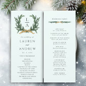 Gold Bow & Green Garland Wedding Ceremony Mint Programmakaart