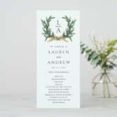 Gold Bow & Green Garland Wedding Ceremony Mint Programmakaart (Staand voorkant)