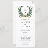 Gold Bow & Green Garland Wedding Ceremony Program Programmakaart (Voorkant / Achterkant)