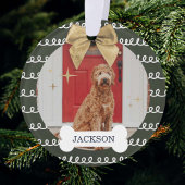 Gold Bow Green White Swirl Pattern Dog Bone Photo Ornament