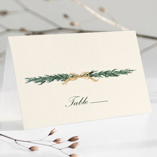 Gold Bow & Greenery Border Ivory Place Card Kaart