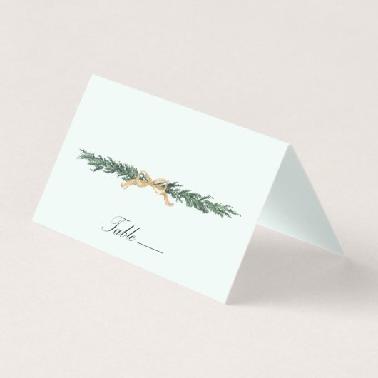 Gold Bow & Greenery Border Mint Wedding Place Card Kaart (Voorkant)
