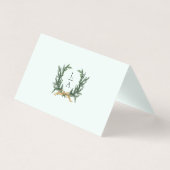 Gold Bow & Greenery Border Mint Wedding Place Card Kaart (Achterkant)