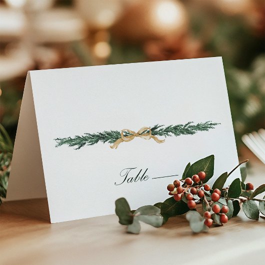 Gold Bow & Greenery Border Wedding Place Card Kaart