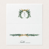 Gold Bow & Greenery Border Wedding Place Card Kaart (Buitenkant ongevouwen)
