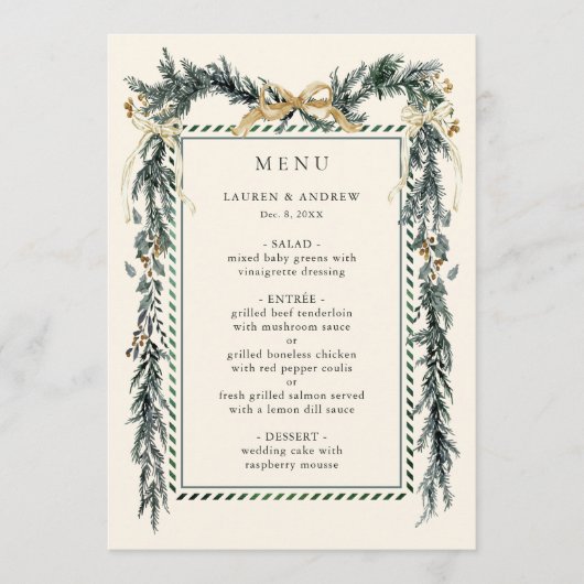 Gold Bow & Greenery Garland Ivory Wedding  Menu (Voorkant)