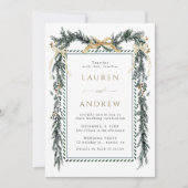 Gold Bow & Greenery Garland Wedding All in One Kaart (Voorkant)