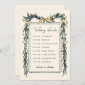 Gold Bow & Greenery Garland Wedding Timeline Ivory Programmakaart (Voorkant / Achterkant)