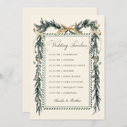 Gold Bow & Greenery Garland Wedding Timeline Ivory Programmakaart (Voorkant / Achterkant)