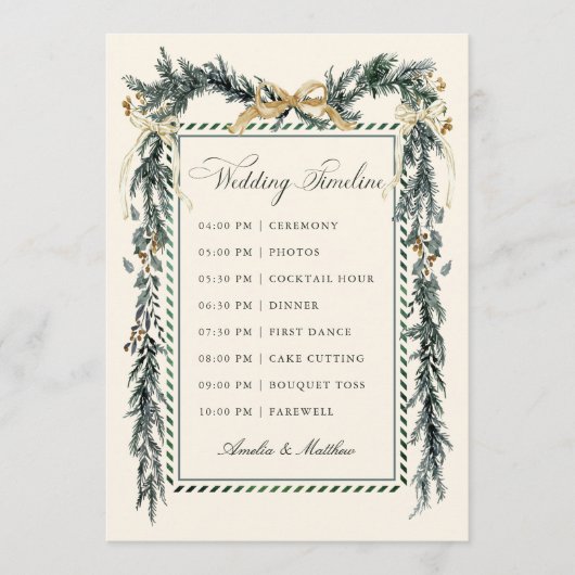 Gold Bow & Greenery Garland Wedding Timeline Ivory Programmakaart (Voorkant)