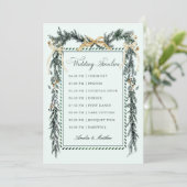Gold Bow & Greenery Garland Wedding Timeline Mint Programmakaart (Staand voorkant)