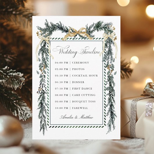 Gold Bow & Greenery Garland Wedding Timeline Programmakaart