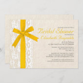 Gold Bow & Lace Bridal Shower-uitnodigingen Kaart (Voorkant / Achterkant)