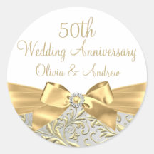Gold Bow Leaf White 50th Wedding Jubileum