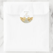 Gold Bow Leaf White Wedding Verloving Jubileum Ronde Sticker (Tas)