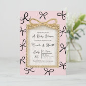 Gold Bow Lijst & Little Black Bows Baby shower Kaart (Staand voorkant)