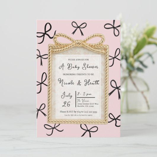 Gold Bow Lijst & Little Black Bows Baby shower Kaart (Staand voorkant)