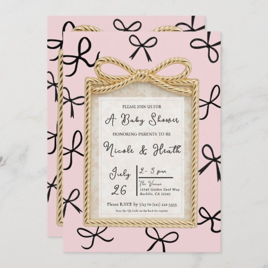 Gold Bow Lijst & Little Black Bows Baby shower Kaart (Voorkant / Achterkant)