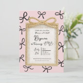 Gold Bow Lijst Little Black Bows Roze 1e verjaarda Kaart (Staand voorkant)