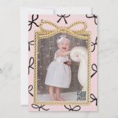 Gold Bow Lijst Little Black Bows Roze 1e verjaarda Kaart (Achterkant)