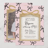 Gold Bow Lijst Little Black Bows Roze 1e verjaarda Kaart (Voorkant / Achterkant)