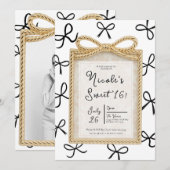 Gold Bow Lijst & Little Black Bows Sweet 16 Foto Kaart (Voorkant / Achterkant)