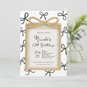 Gold Bow Lijst & Little Black Bows Verjaardag Kaart (Staand voorkant)