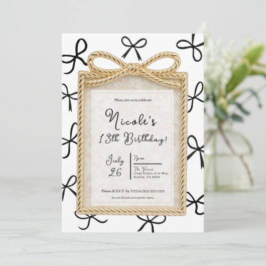 Gold Bow Lijst & Little Black Bows Verjaardag Kaart (Staand voorkant)