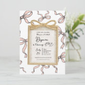 Gold Bow Lijst Pink Ribbon Bow 1st Birthday Kaart (Staand voorkant)