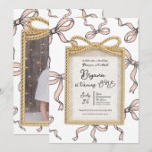 Gold Bow Lijst Pink Ribbon Bow 1st Birthday Kaart (Voorkant / Achterkant)