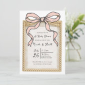 Gold Bow Lijst Pink Ribbon Bow Baby shower Kaart (Staand voorkant)
