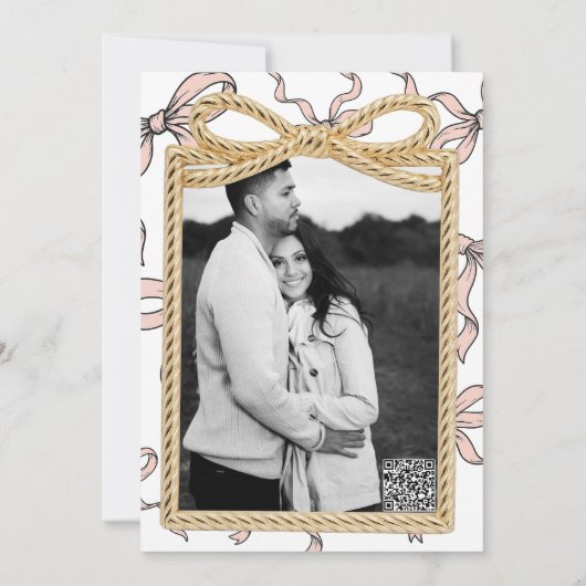 Gold Bow Lijst Pink Ribbon Bow Baby shower Kaart (Achterkant)