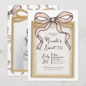 Gold Bow Lijst Pink Ribbon Bow Sweet 16 Foto Kaart (Voorkant / Achterkant)