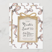 Gold Bow Lijst Pink Ribbon Bow Sweet 16 Foto Kaart (Voorkant / Achterkant)