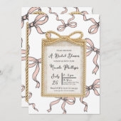 Gold Bow Lijst Pink Ribbon Bow Vrijgezellenfeest Kaart (Voorkant / Achterkant)