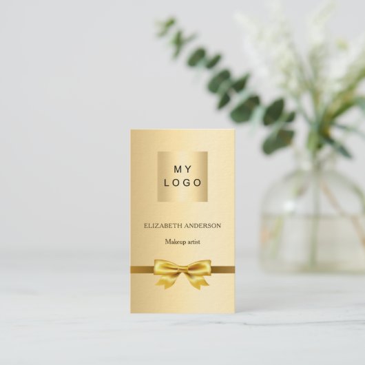 Gold bow logo Qr code social media premium Visitekaartje (Staand voorkant)