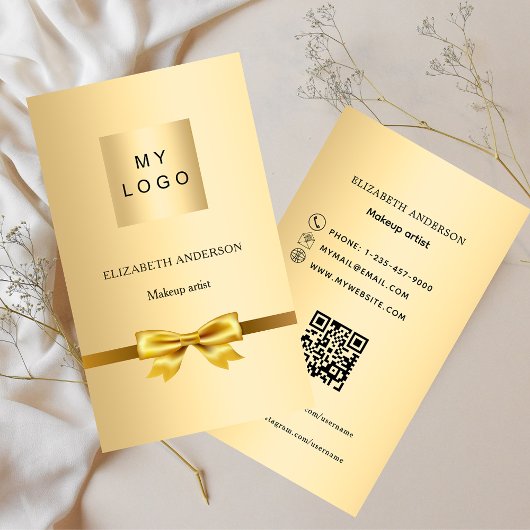 Gold bow logo Qr code social media premium Visitekaartje