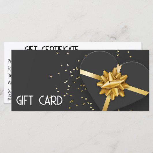 Gold Bow Lovely Black Heart-cadeaubon (Voorkant / Achterkant)