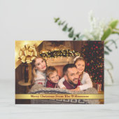 Gold Bow met gouden lintje kerstfoto Feestdagenkaart (Staand voorkant)
