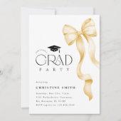 Gold Bow Photo Graduation Party Invitation Kaart (Voorkant)