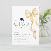 Gold Bow Photo Graduation Party Invitation Kaart (Staand voorkant)