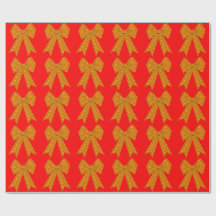 Gold Bow Red Wrapping Paper