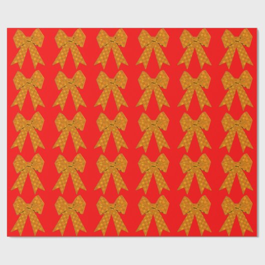 Gold Bow Red Wrapping Paper Cadeaupapier (Vlak)