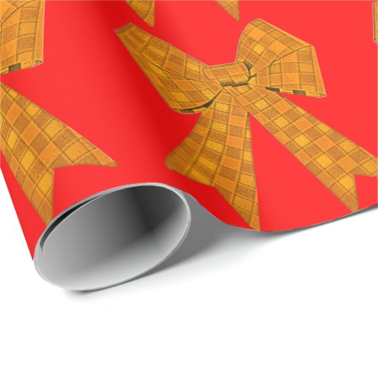 Gold Bow Red Wrapping Paper Cadeaupapier (Rol Hoek)