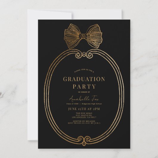  Gold Bow Ribbon Black Graduation Party Kaart (Voorkant)