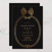  Gold Bow Ribbon Black Graduation Party Kaart (Voorkant / Achterkant)