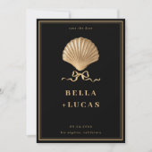 Gold Bow Seashell Luxe Kustbruiloft Save The Date (Voorkant)
